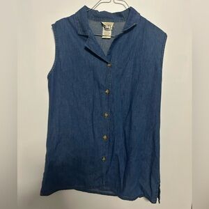 Vintage Women's Blue Sleeveless Cotton Denim Button Down Vest